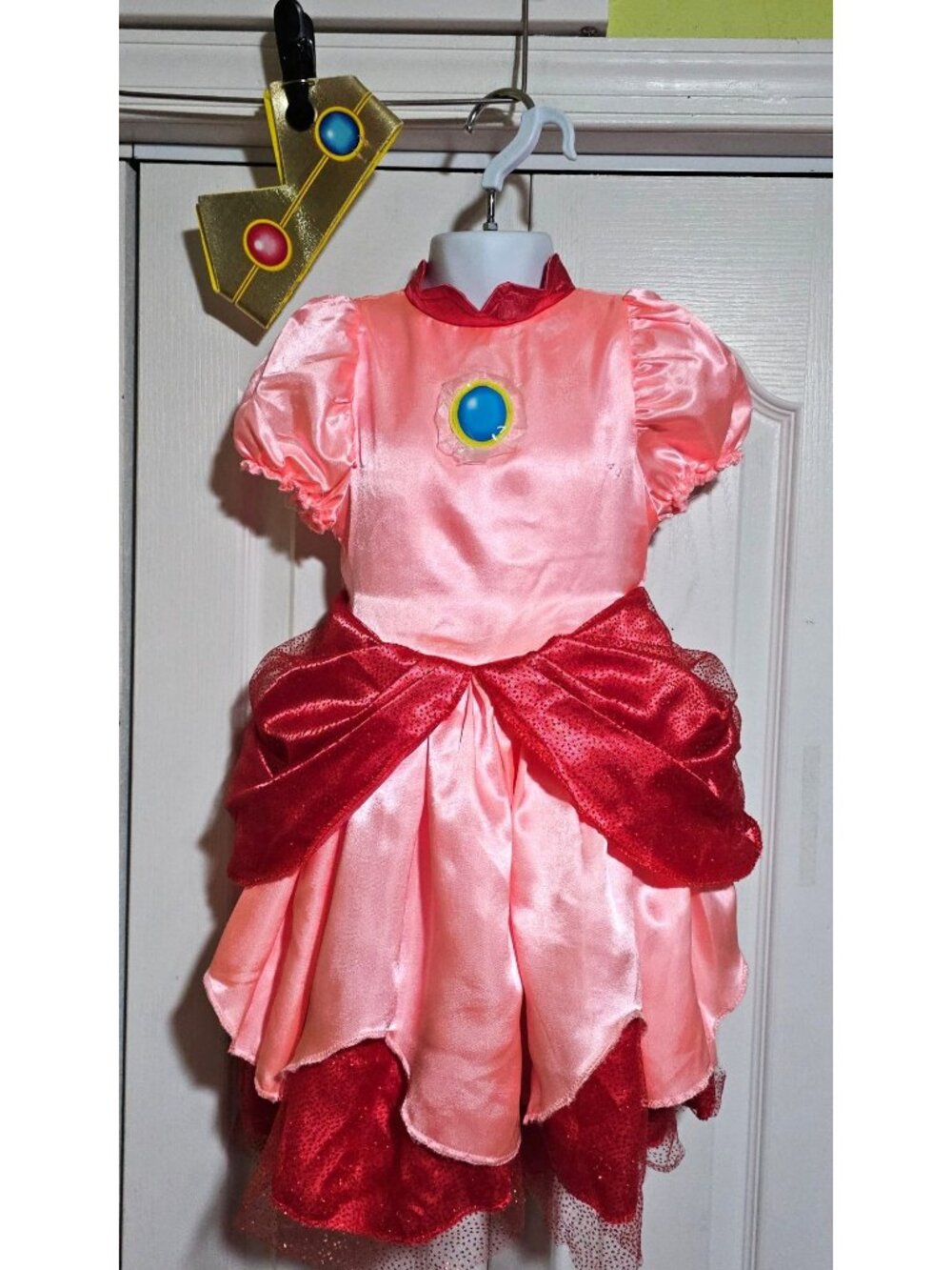 Princess Peach Deluxe Costume Toddler 3T-4T Girls Dress Tiara Crown Disguise
